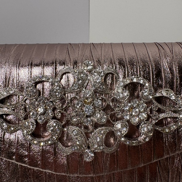 Anthropology Raj metallic pleated Clutch Pewter with  with Chain Strap - Picture 2 of 4